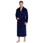 U2SKIIN Mens Fleece Robe Plush Collar Shawl Bathrobe(Navy,L/XL)
