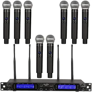 MicrocKing Wireless Microphone System, UHF 8-Channels Cordless Mic Set with Metal Handheld Mics, Rugged Metal Build, 300ft, Ideal for Karaoke/Party/DJ/Wedding/Speech/Outdoor Events(MK-280)