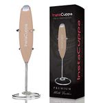 InstaCuppa Milk Frother for Coffee, Handheld Battery-Operated Froth Coffee Beater, Electric Portable Foam Maker for Cappuccino, Automatic Hand Stirrer, Stainless Steel Egg Whisker and Stand, Rose Gold
