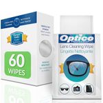 Optico Premium Lens Cleaning Cloths - Quality Cleaner for Eye Glasses, Small Screens, and Cameras Lenses - Pre-Moistened, Streak-Free and Individually Wrapped, Box of 60 Wipes