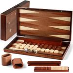 Handcrafted Wooden Backgammon Set - 16x15.3inch, Oversized Pieces, Intricate Carvings, Premium Travel Game Board for Adults & Kids (Star)