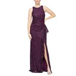 Alex Evenings Women's Long Sleeveless Mother of The Bride Dress W/Cascade Ruffle & Front Slit, (Petite and Regular Sizes), Plum, 10 Petite