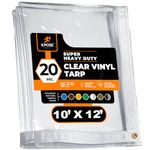 10' x 12' Clear Vinyl Tarp - Super Heavy Duty 20 Mil Transparent Waterproof PVC Tarpaulin with Brass Grommets - for Patio Enclosure, Camping, Outdoor Tent Cover, Porch Canopy - by Xpose Safety
