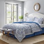 Laura Ashley Reversible Cotton Bedding with Matching Sham, Home Decor for All Seasons, Charlotte Blue, King