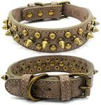 Puppy Concepts Vintage Leather Collar Fashion Spike Spiked Rivet Stud Studded Large Pet Dog 3cm (Round Tip - Grey Beige M)