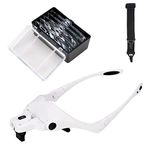 Lychee® Hands Free Headband Magnifying Glasses Loupe LED Headset Magnifier for Reading, Jewelry Loupe, Watch & Electronic Repair with 2 LEDs & 5 Detachable Lenses (1.0X, 1.5X, 2.0X, 2.5X,3.5X)