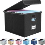 Huolewa Upgraded Portable File Organizer Box, Large Linen Hanging Office Document Storage Box with Lid - Black, Collapsible Filing & Storage Boxes for Office/Decor/Home - 14.9 x 12.59 x 10.8 inch