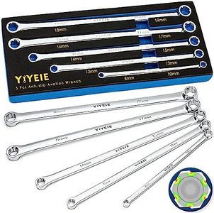 YIYEIE 5-Piece Extra Long Box End Wrench Set, Metric 8mm-19mm, 6 Point Extended Bolt Extractor Wrench, CR-V Labor-Saving Aviation Spanner with EVA Foam
