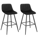 WOLTU Bar Stools Set of 2 PCS Soft Velvet Seat Breakfast Bar Counter Kitchen Chairs Metal Legs Barstools Black High Stools with Backrests & Footrests for Home & Commercial Use