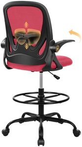 Primy Drafting Chair Tall Office Chair with Flip-up Armrests Executive Ergonomic Computer Standing Desk Chair with Lumbar Support and Adjustable Footrest Ring (Fire Brick)