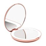 Fancii LED Compact Makeup Mirror for Handbag, 1X/10X Magnifying - Natural Daylight LED, Travel Size, Portable, Large 127mm Wide Illuminated Mirror, Rose Gold (Lumi)