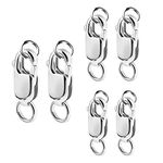 KINBOM 6pcs Lobster Claw Clasps with Open Jump Rings, 8/10/12mm Sterling Silver Lobster Clasp Rectangle Lobster Clasp for Jewelry Making DIY Necklace Bracelet Crafts