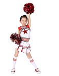 LOLANTA Girls' Cheerleading Costumes with Pompoms and Socks, Kids Halloween Fancy Dress Up, Cheerleader Outfit, Red, 8-9 Years, 140