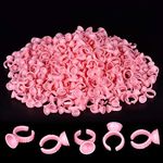 300PCS Glue Rings Pink Merocle Eyelash Rings Disposable Pigment Rings Disposable Ring Cups,Tattoo Glue Holder Ink Ring,Plastic Makeup Rings for Nail Art Eyelash Extension