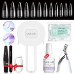 Saviland Nail Tip and Glue Gel Kit, Gel x Nail Kit with 4 in 1 Nail Glue Gel, 500Pcs Soft Nail Gel Medium Coffin Nails with Portable LED Nail Lamp and Nail Art Tools,Nail Extensions Kit DIY Nail Art Gift