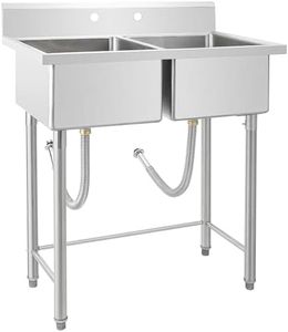 Freestanding Sink, Commercial Stainless Steel Sink 41"x23"x45", 2 Compartment Kitchen Freestanding Sink, Prep & Utility Sink for Home, Restaurant, Laundry, Garage, Workshop Sink With Legs, Outdoor