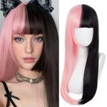 Salaibs Pink and Black Straight Wigs for Women Anime Sythetic Long Hair Wig with Bangs Heat Resistant Fiber Cosplay Halloween Wig