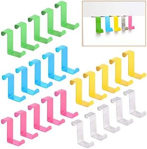 Rustark 25 Pcs Over The Door Hooks Kit Pink 5 Colors Metal Reversible Hooks Double Side Z Shaped Hanging Hooks for Kitchen, Bathroom, Bedroom, Cabinet (Pink Blue Yellow Green Sliver)