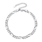 ChicSilver 925 Sterling Silver Anklet Bracelet for Women Men, 5MM Wide Flat Figaro Chain Anklets Ankle Braclet 8 9 10 inches