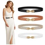 WERFORU 4 Pack Women Skinny Elastic Belts Ladies Fashion Stretchy Thin Waist Belt for Dresses Pants Black/White/Brown/Beige