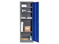 The WORKPLACE Depot Metal Office Cabinet, Tall Narrow Steel Lockable Utility Storage Cupboard with 4 Shelves (Blue)