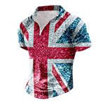 Union Jack Flag t Shirt Men T Shirts United Kingdom Britain England Funky Hawaiian Shirt Short Sleeve Flower/Pineapple/Bird Print Button Down Beach Shirts King Charles Coronation Summer Shirts