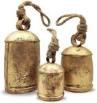 Carfar Handicrafts Vintage Rustic Metal Harmony Cow Bells Set of 3 Huge Rustic Christmas Handmade Bells On Jute Rope