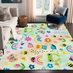 FUYEUN 4' x 6' Rainbow Rug Cartoon Frog Butterfly Floral Cute Animal Area Rugs for Kids Boys Girls Children Bedroom Playroom Carpet Living Room Decor Dorm Door Floor Mat