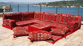 Navy Blue Single Arabic Floor Sofa Set, Handmade Livingroom Floor Couch, Arabic Seating, Moroccan Livingroom Home Decor, Patio Sofas (L Sofa Full Set, 4'' Thickness (10 cm))