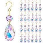 25pcs 38mm Teardrop Chandelier Crystals, Colorful Crystal Chandelier Replacement Prisms, Hanging Crystals for Windows/Wedding Decor,Crystal Christmas Tree Decorations(Glod Hook+Ring)