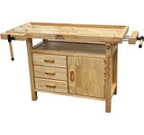 LUMBER JACK Woodworking Bench with 3 Drawers On-board Cabinet and 2 Vices Heavy Duty Work Table, Adjustable Vices, Felt lined drawers, Convenient rear tool storage,16 x bench dogs, metal & Wooden Pegs