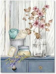 Bathroom Decor Wall Art Farmhouse Flower Pictures Floral Bathroom Wall Decor Bath Towel Bathroom Pink Poppy Vase Canvas Prints Blue White Painting Framed Artwork for Bedroom