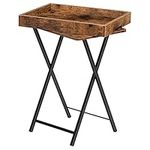 HOOBRO Side Table, Folding TV Tray Tables for Eating, Snack Dinner Table with Removable Serving Tray, Foldable Bedside Occasional Coffee Table, Laptop Table for Small Space, Rustic Brown EBF29BZ01