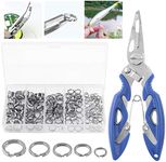 Rustark 201 Pcs Stainless Steel Fishing Split Rings 5 Sizes Double High Strength Lure Tackle Connector kit with Fishing Pliers Fish Hook Remover Fishing Tackle for Freshwater and Saltwater