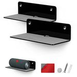 BRAINWAVZ 2-Pack 9” Floating Shelf Bluetooth Speaker Stand, Adhesive & Screw Wall Mount, Anti Slip, for Cameras, Baby Monitors, Webcam, Router, Wide Universal Holder Shelves (SHELF23 Black)