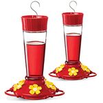 SEWANTA Hummingbird Feeder 16 oz [Set of 2] Plastic Hummingbird Feeders for Outdoors With Ant Guard - Circular Perch With 8 Feeding Ports - Wide Mouth for Easy Filling/2 Part Base for Easy Cleaning