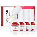 BOLASEN False Nail Glue Extra Strong(4*15ml) Super Strong Nail Glue Brush on Nail Glue for Acrylic Tips Extra Strong Acrylic Nail Glue for Broken Nails Quick Dry Professional Nail Glue for False Nails