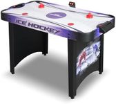 Hathaway Hat Trick 4-Ft Air Hockey Table for Game Room - With LED Scoring, High-Output Blower, Manual Backup, Strikers & Pucks - Black and Purple Finish