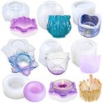 FUNSHOWCASE Candle Holder Epoxy Resin Silicone Molds for Candlestick, Tea Light Votive, Jewelry Container, Ashtray, Crsytal Lotus Rose Tulip Flower Round Wavy 7-Count Diameter 2.4-4.9inch