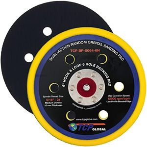 TCP Global 6" Hook & Loop DA Sander & Polisher Backing Plate Pad, 6 Hole Pattern Dustless - Dual-Action Random Orbital Sanding Pad - Low Profile Edge, Medium Density - for Auto Woodworking Sandpaper