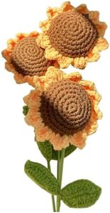 Ozfuns 3 Pcs Knitting Crochet Flowers Bouquet Handmade Sunflower Decor by Cotton Artificial Flowers Bouquet Handmade Home Decor Girl Gift