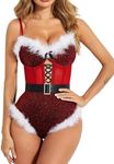 Avidlove Women Christmas Lingerie Lace Bodysuit Lingerie Set Teddy Sexy Corset Lingerie Strappy Underwire Wine Red Large