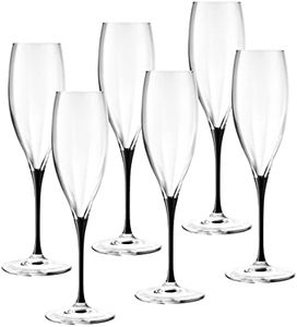 Barski Toasting Flute Glass - Champagne - Flutes - Set of 6 Crystal Glasses - Wedding Toasting Flutes - Black Stem - 11 oz Made in Europe