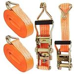 AHUNTTER 2 Sets Ratchet Tie Down Straps 4cm x 3m Heavy Duty Lashing Strap, Securing Straps with Handle and Metal J Hook, 4400lb Break Strength for Trucks, Cars, Motorcycles – Orange