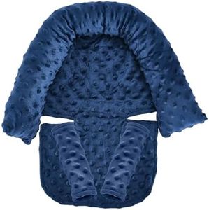 Childlike Behavior - Baby Car Seat Head Support - Car Body Support Strap - Minky Dotted Fabric Car Padding Strap - Head Support Strap - Suitable for Car Seats, Strollers, and Trampolines (Dark Blue)