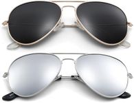 Pro Acme Aviator Sunglasses for Men Women Classic Polarized UV400 Protection (2 Pairs) Gold Frame/Black Lens + Silver Frame/Silver Mirrored Lens