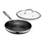 HexClad Hybrid Nonstick 25 cm Frying Pan with Tempered Glass Lid, Stay-Cool Handle, Dishwasher and Oven Safe, Induction Ready, Compatible with All Cooktops