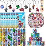 80Pcs Spider Friends Party Bag Fillers for Kids, Party Supplies Include Slap Bracelets, Keychains, Cartoon Stickers, Party Favors Birthday Gift School Classroom Rewards Lucky Dip Prize for Boys Girls