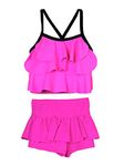 CUKOO Girls Solid Pink Ruffled 2 PC Swim Suit Set