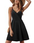 STYLEWORD Womens Summer Dress V Neck Spaghetti Strap Casual Black Cocktail Dresses with Pocket (Black-429,L)